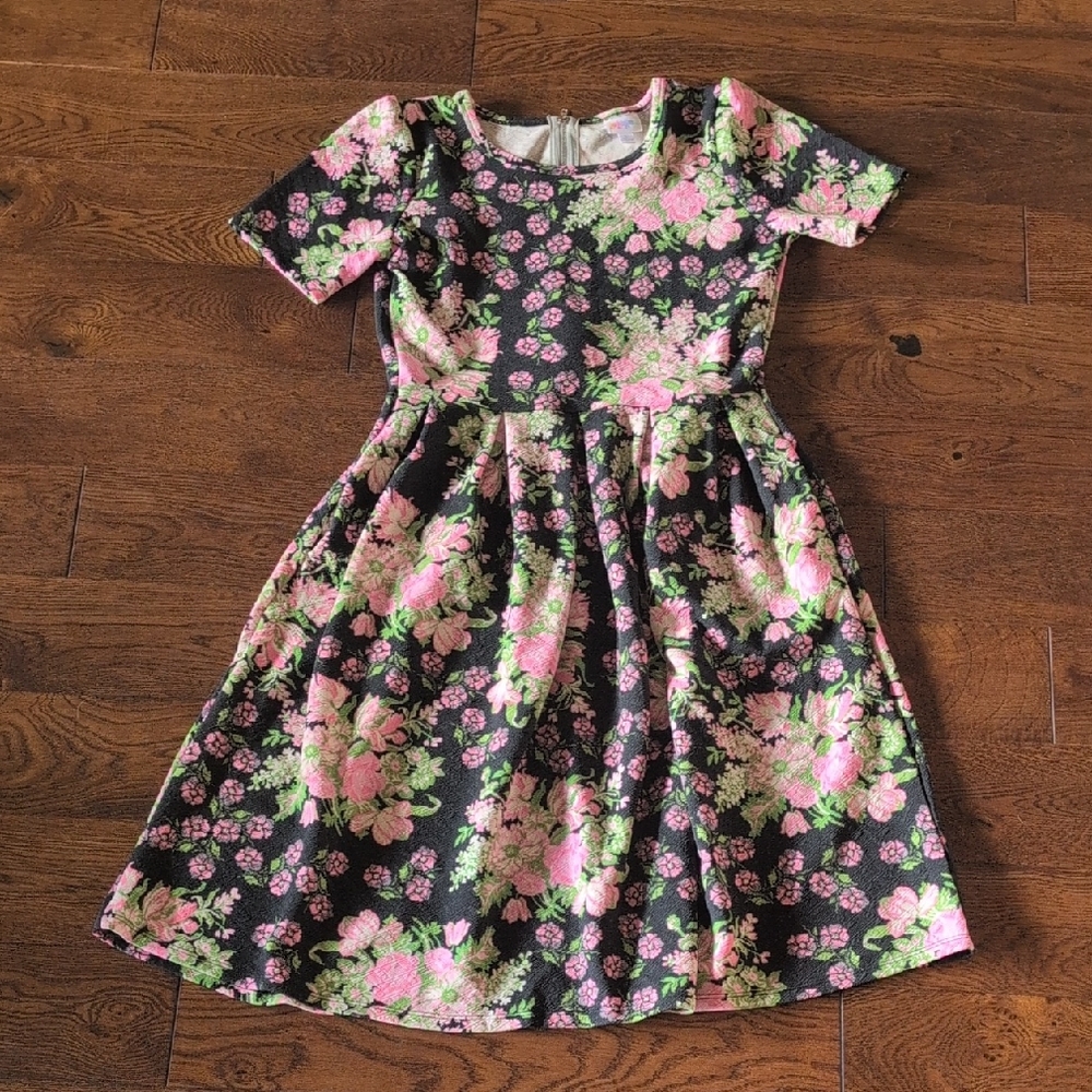 LuLaRoe Pink and Green Pleated A-Line Sundress